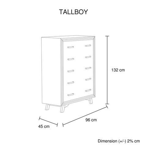 4 Pieces Bedroom Suite King Size Silver Brush in Acacia Wood Construction Bed, Bedside Table & Tallboy