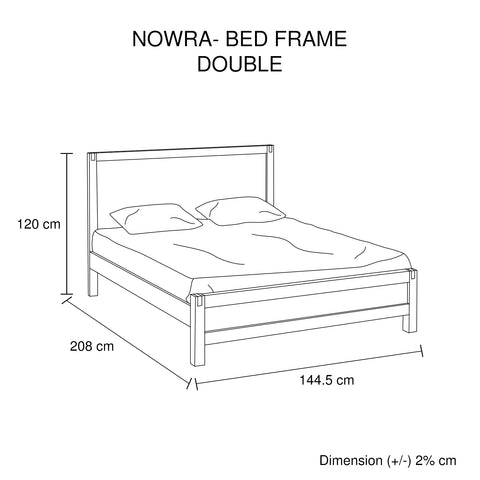 Bed Frame Double Size in Solid Wood Veneered Acacia Bedroom Timber Slat in Chocolate