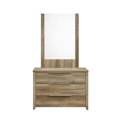 Dresser with 3 Storage Drawers in Natural Wood like MDF in Oak Colour with Mirror