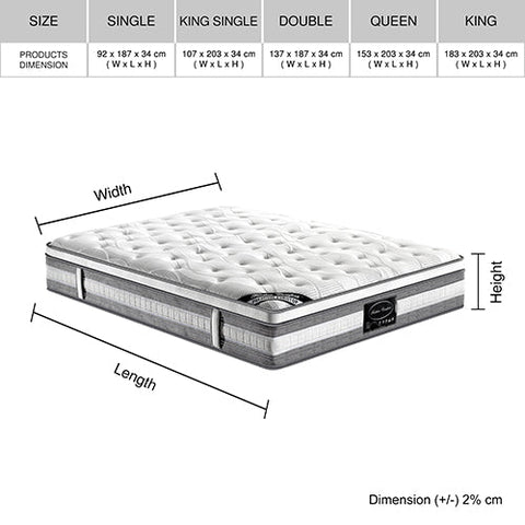 Mattress Euro Top Single Size Pocket Spring Coil with Knitted Fabric Medium Firm 34cm Thick