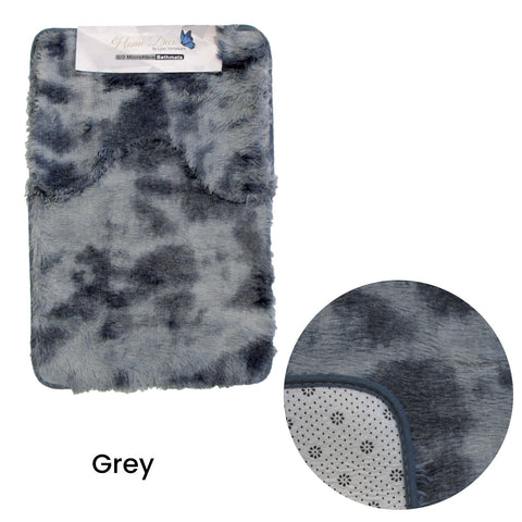 2 Pce 2-Toned Extra Light Weighted Shaggy Fluffy Bath Mat Set Grey