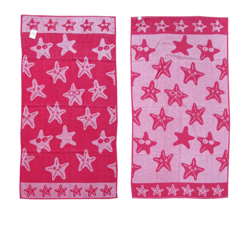 Jacquard Velour Reversible Beach Towel Hot Pink Stars