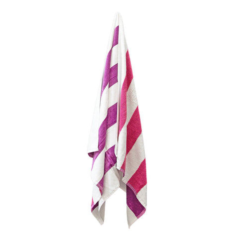 J.Elliot Home 400GSM Premium Cotton Reversible Striped Beach Towel 76 x 152 cm Pink Purple