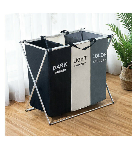 Foldable Divisional Storage Laundry Basket 2 Grid