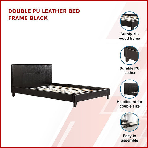 Double PU Leather Bed Frame Black