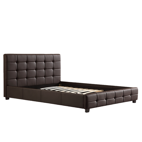 Double PU Leather Deluxe Bed Frame Brown