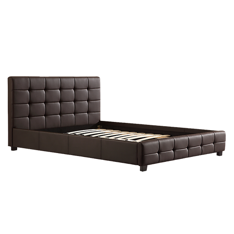 Queen PU Leather Deluxe Bed Frame Brown