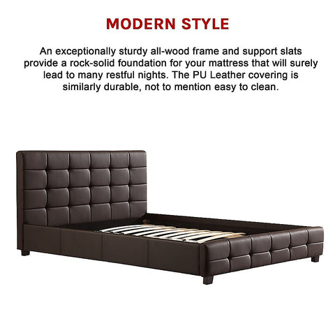 Queen PU Leather Deluxe Bed Frame Brown