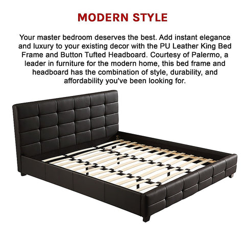 King PU Leather Deluxe Bed Frame Black