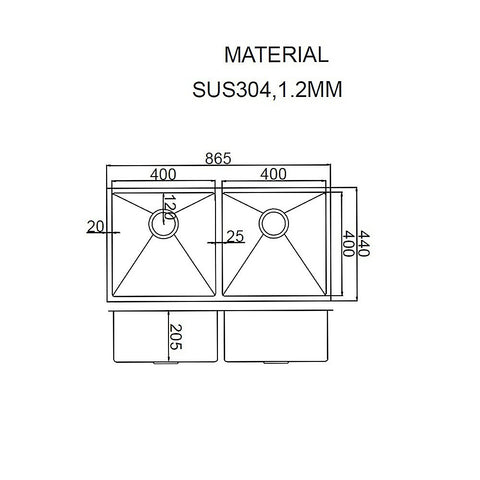 865x440mm Handmade Stainless Steel Undermount / Topmount Kitchen Sink with Waste