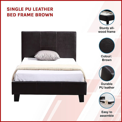 Single PU Leather Bed Frame Brown