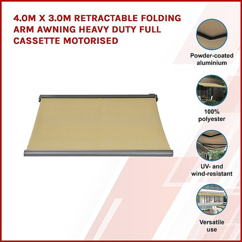 Heavy Duty Full Cassette Motorised Awning - 4.0m x 3.0m