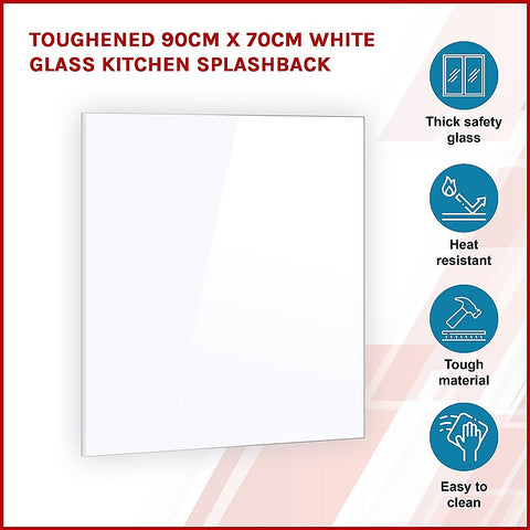 Toughened 90cm x 70cm White Glass Kitchen Splashback