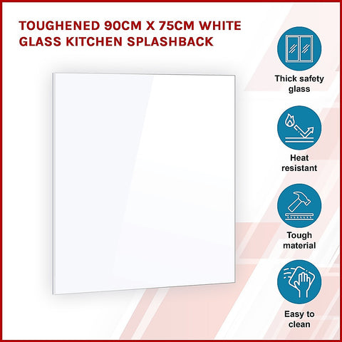 Toughened 90cm x 75cm White Glass Kitchen Splashback