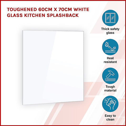 Toughened 60cm x 70cm White Glass Kitchen Splashback