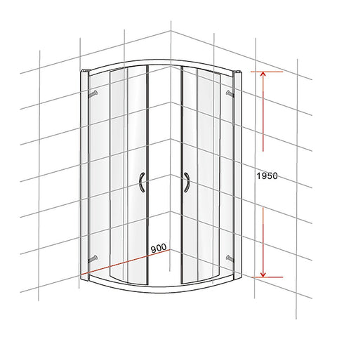 90 x 90cm Rounded Sliding 6mm Curved Shower Screen with Base in Chrome