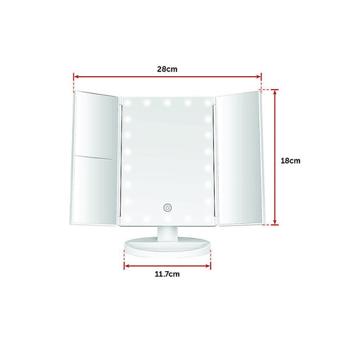 Makeup Mirror With LED Light Standing Mirror Magnifying Tri-Fold Touch