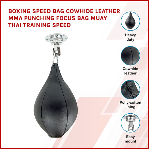 Boxing Speed Bag CowHide Leather MMA Punching Focus Bag Muay Thai Training Speed