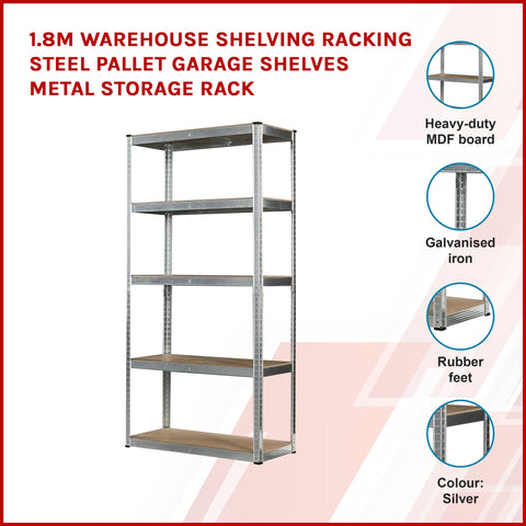 1.8M Warehouse Shelving Racking Steel Pallet Garage Shelves Metal Storage Rack