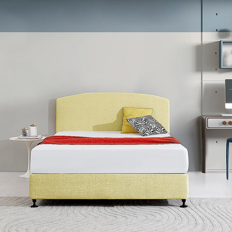 Linen Fabric Queen Bed Curved Headboard Bedhead - Sulfur Yellow