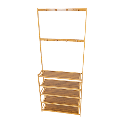 Large Wooden 5 Tiers Hat Coat Stand Clothes Shoe Rack Hanger Hooks Shelf Storage