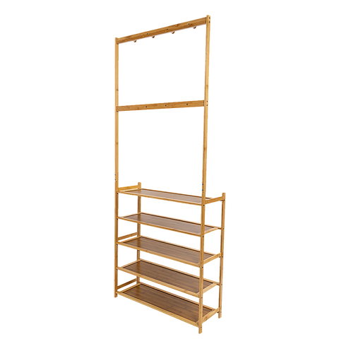 Large Wooden 5 Tiers Hat Coat Stand Clothes Shoe Rack Hanger Hooks Shelf Storage