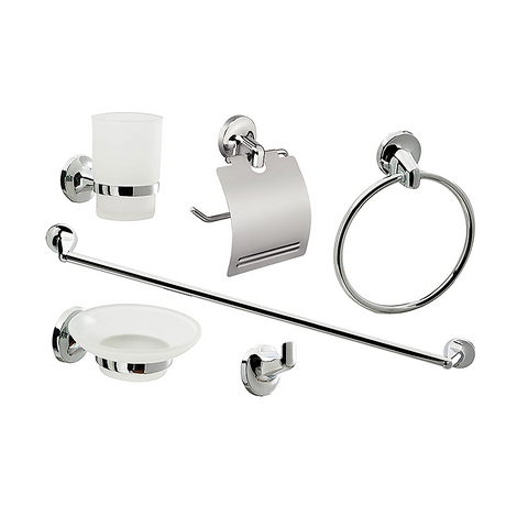 Bathroom Accessories Set 6 Piece Pack Chrome Wall Mounted Easy Fittings