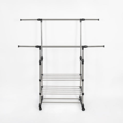 Heavy Duty Commercial Garment Rack Double Bar Rolling Collapsible Clothing Shelf