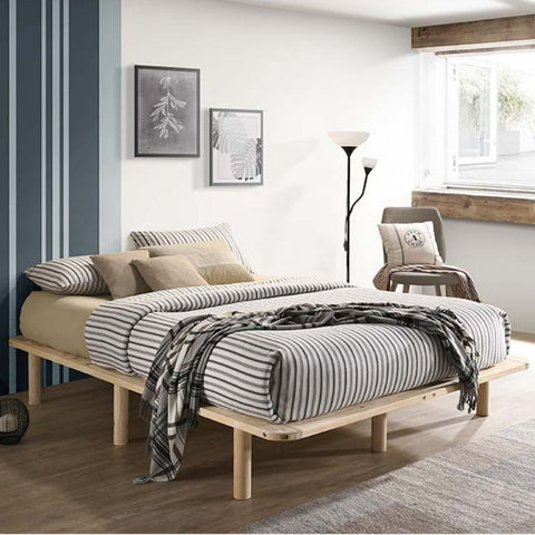 Platform Bed Base Frame Wooden Natural Single Pinewood