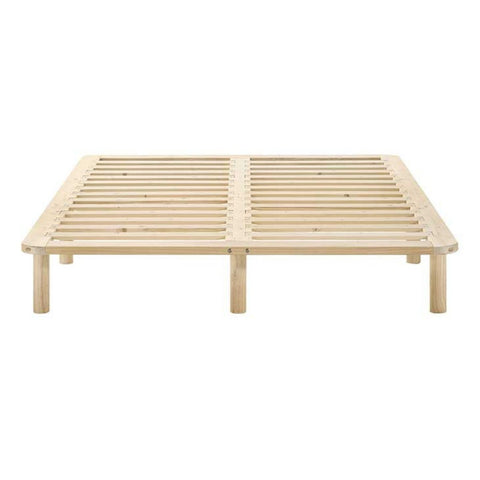 Platform Bed Base Frame Wooden Natural Double Pinewood