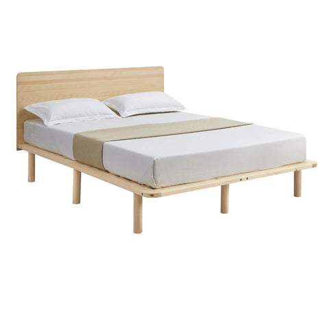 Natural Solid Wood Bed Frame Bed Base with Headboard Queen