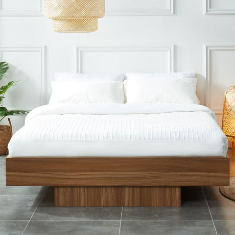 Walnut Oak Wood Floating Bed Base Double