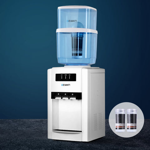 Devanti 22L Bench Top Water Cooler Dispenser Purifier Hot Cold Three Tap with 2 Replacement Filters