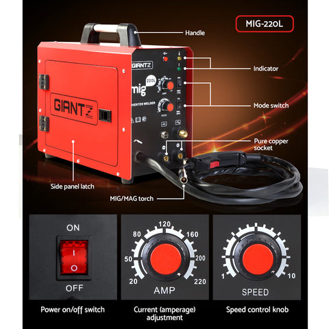 Giantz 220 Amp Inverter Welder MMA MIG DC Gas Gasless Welding Machine Portable