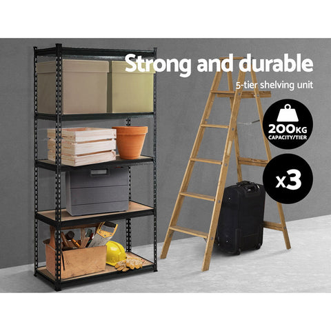 3x1.8M 5-Shelves Steel Warehouse Shelving Racking Garage Storage Rack Black