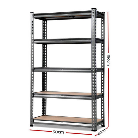 1.8M 5-Shelves Steel Warehouse Shelving Racking Garage Storage Rack Grey