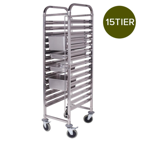 Gastronorm Trolley 15 Tier Stainless Steel Trolley Suits GN 1/1 Pans