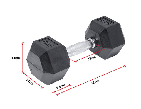 10KG Commercial Rubber Hex Dumbbell Gym Weight